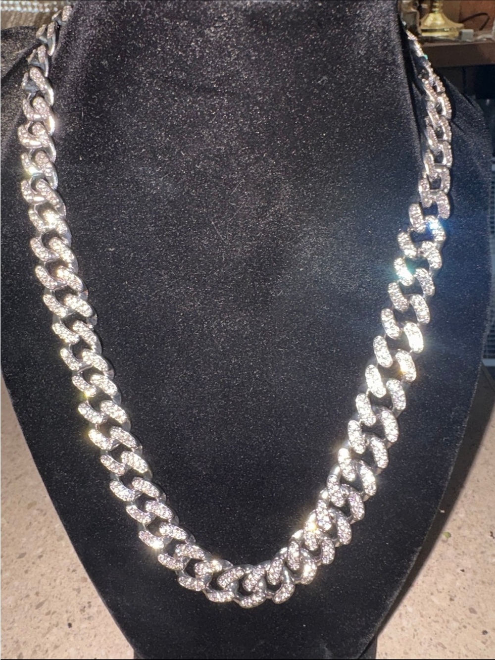Miami Cuban Link Chain .925 Silver Plated Iced Out Necklace for Men & Women 20’